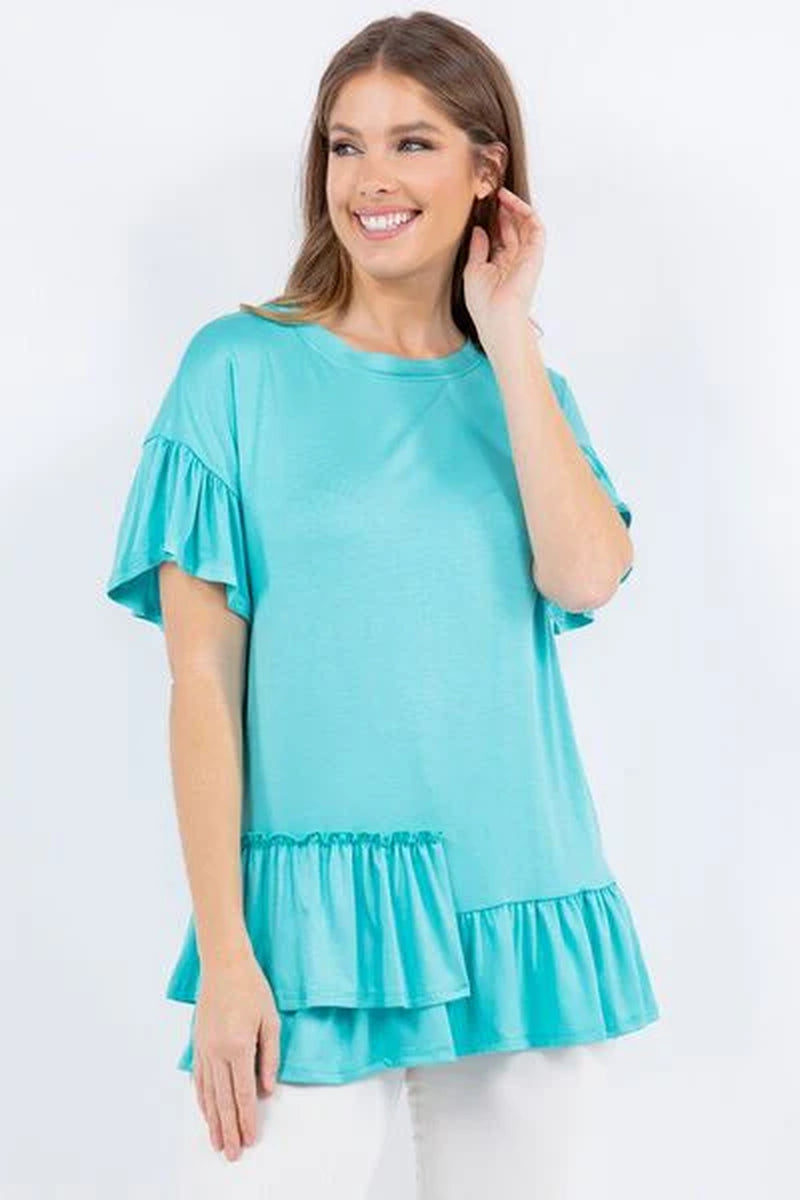 Celeste Full Size Ruffle Detail Asymmetrical Top plus Size