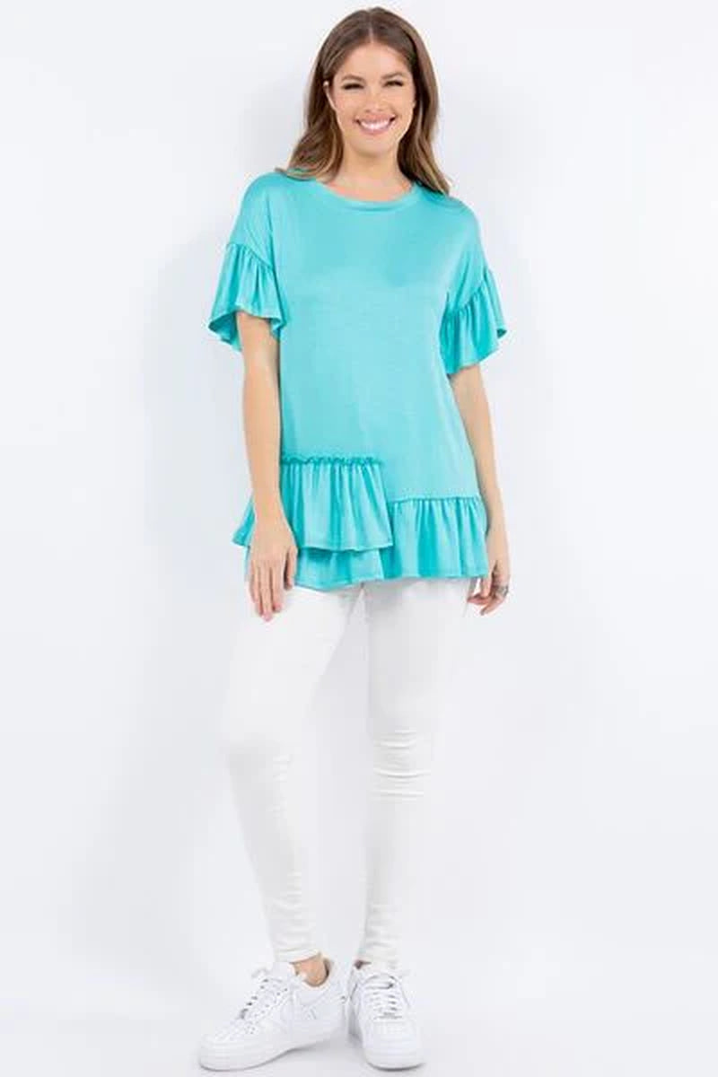 Celeste Full Size Ruffle Detail Asymmetrical Top plus Size
