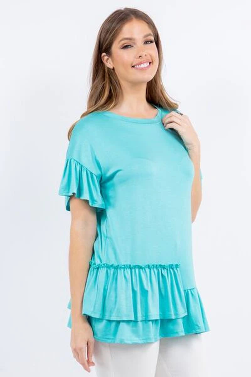 Celeste Full Size Ruffle Detail Asymmetrical Top plus Size