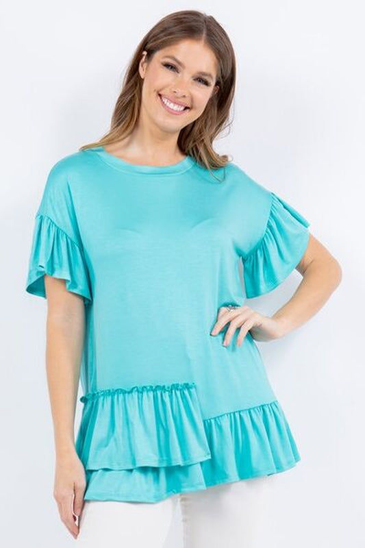 Celeste Full Size Ruffle Detail Asymmetrical Top plus Size